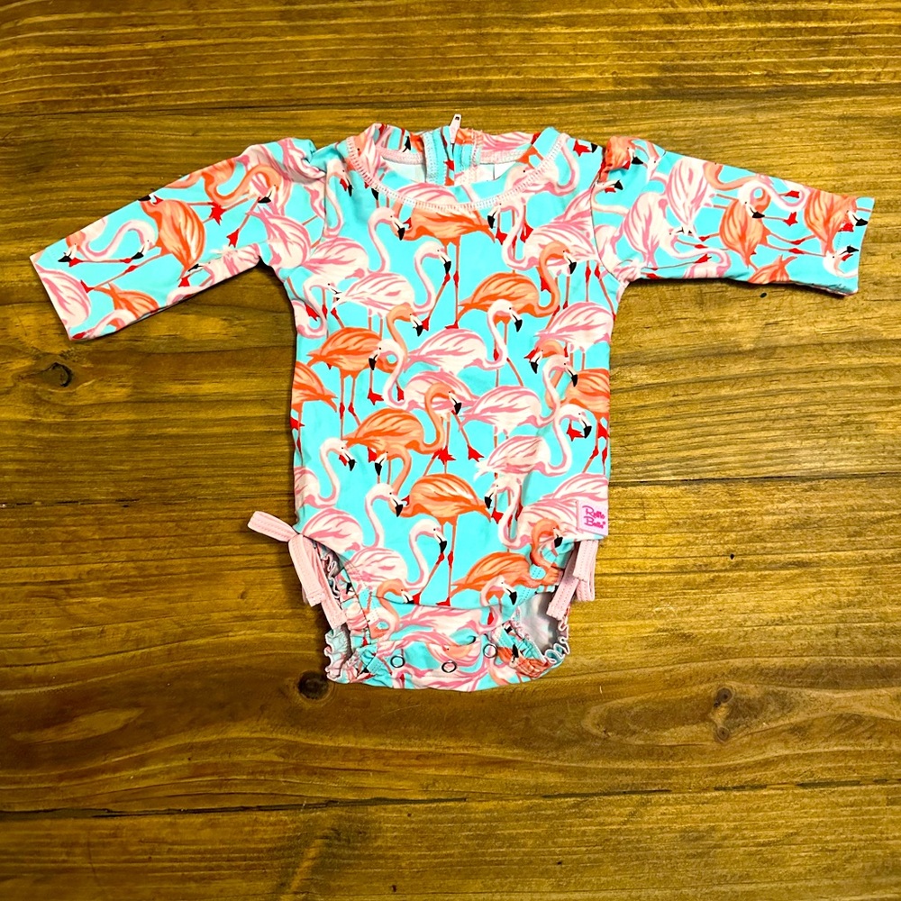Ruffle Butts Flamingo Long Sleeve One Piece Rash Guard SZ 3-6 months